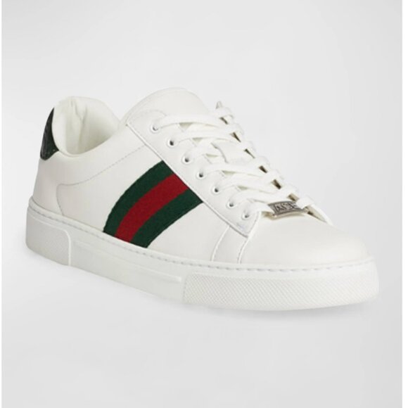 Gucci Ace Leather Web Low Top Sneakers - Picture 1 of 6